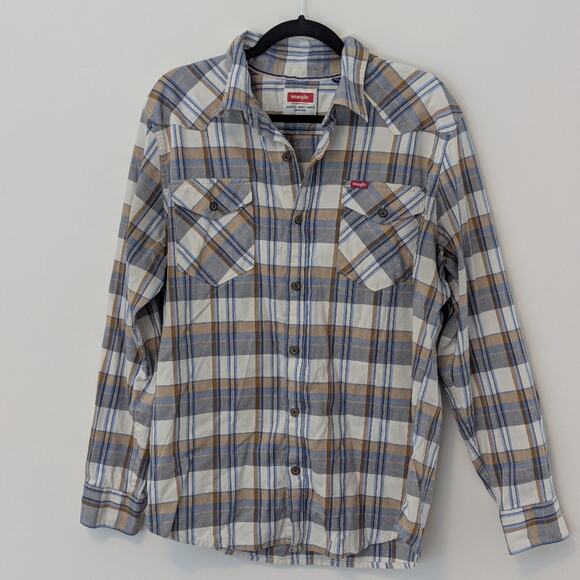 Wrangler Cowboy Wash Plaid Shirt, Color: Almond Milk Western Workwear Men's L - Picture 2 of 6